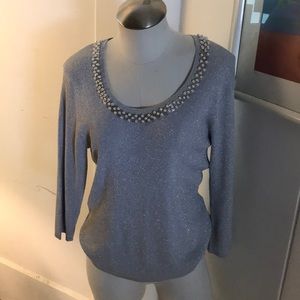 Powder Silver Grayish Beaded Sweater